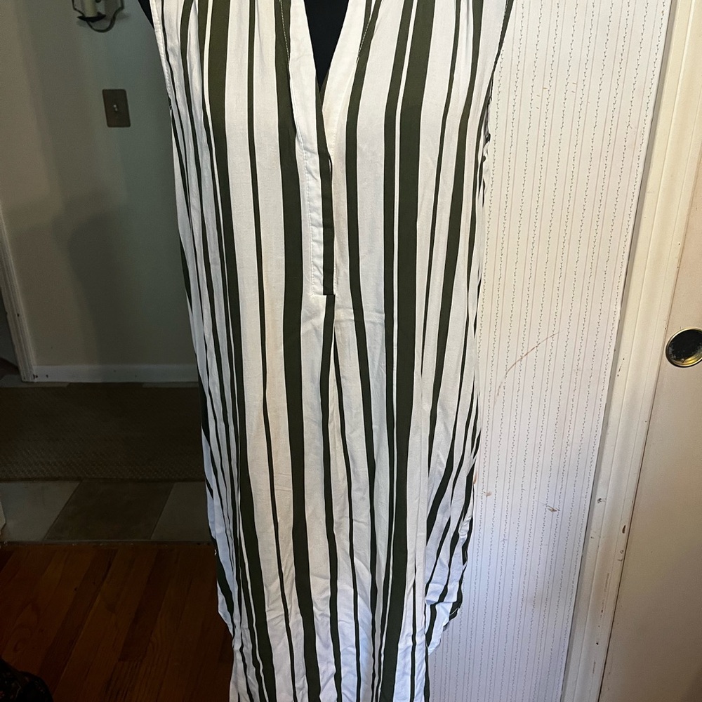 Cable & Gauge Green and White Striped High Low Dress